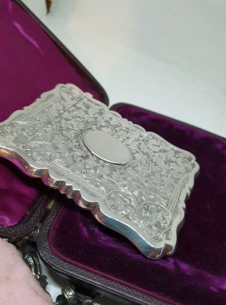 Victorian. Sterling Silver, Card Case, by George Unite. Hallmarked for Birmingham 1887. Mint,condition in Box image 3