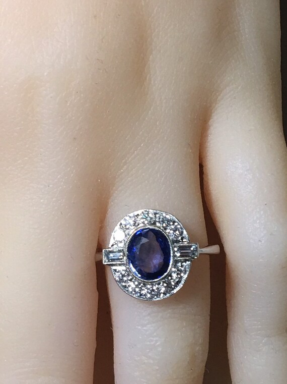 Platinum. Art Deco Inspired, Natural Sapphire & D… - image 6