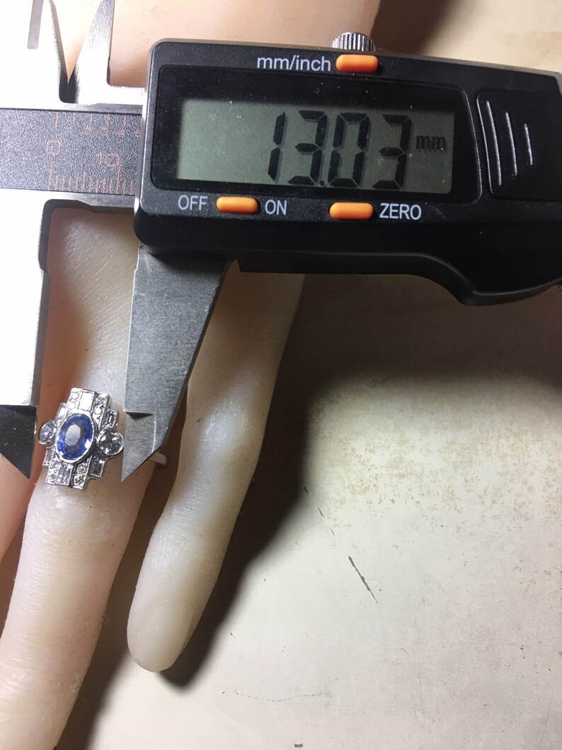 Platinum. Art Deco. Inspired. Natural Sapphire & Sparkling Diamond Ring. Size O. U.S. Size 7.5 image 10