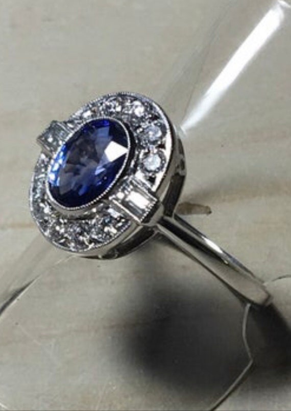 Platinum. Art Deco Inspired, Natural Sapphire & D… - image 1