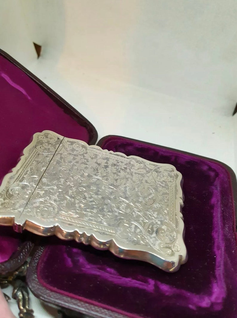 Victorian. Sterling Silver, Card Case, by George Unite. Hallmarked for Birmingham 1887. Mint,condition in Box image 4