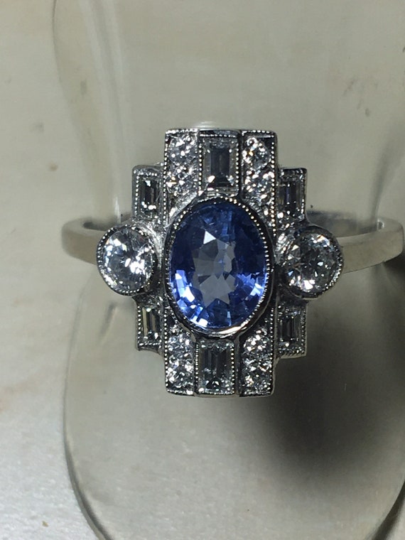 Platinum. Art Deco. Inspired. Natural Sapphire & … - image 2