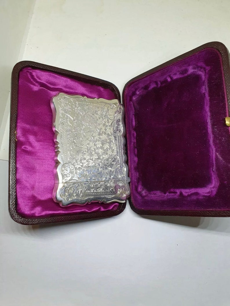 Victorian. Sterling Silver, Card Case, by George Unite. Hallmarked for Birmingham 1887. Mint,condition in Box image 2