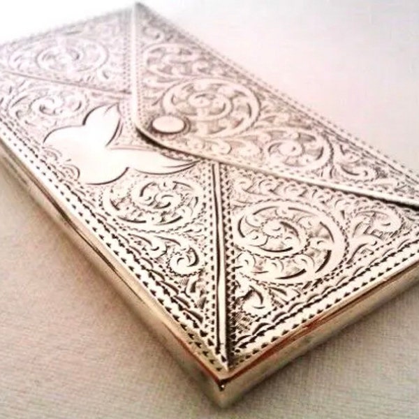 Rare & Beautiful Solid Silver Novelty Envelope Ladies Edwardian Card Case 1910
