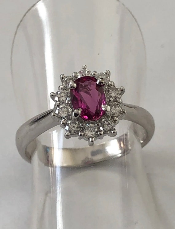 Platinum. Natural Ruby & Sparkling Diamond Ring. … - image 1