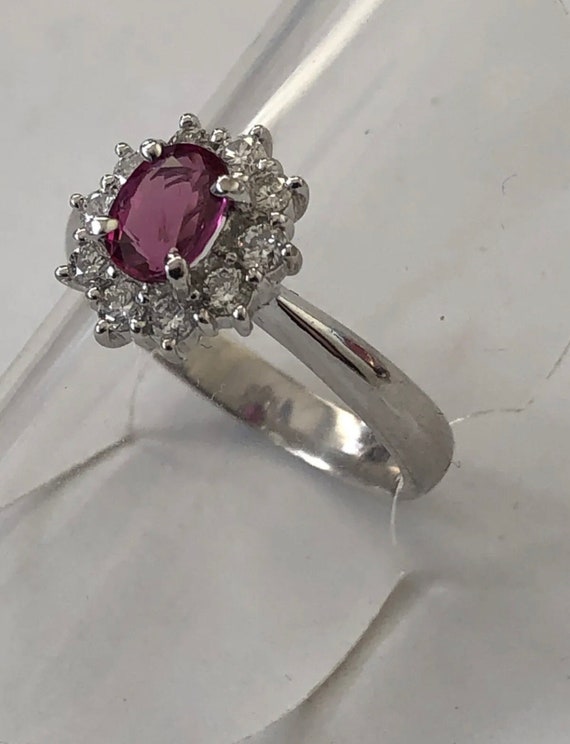 Platinum. Natural Ruby & Sparkling Diamond Ring. … - image 2