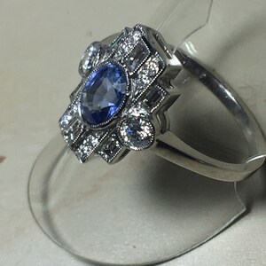 Platinum. Art Deco. Inspired. Natural Sapphire & Sparkling Diamond Ring. Size O. U.S. Size 7.5 image 4