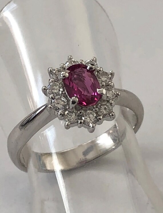 Platinum. Natural Ruby & Sparkling Diamond Ring. … - image 3