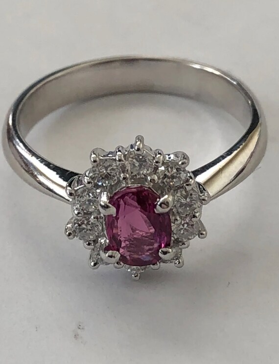Platinum. Natural Ruby & Sparkling Diamond Ring. … - image 4