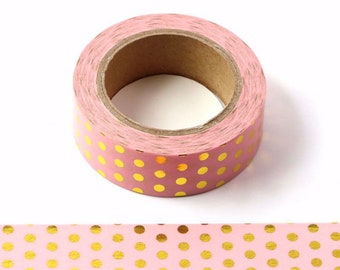 Pink With Gold Foil Polka Washi Tape | Polka Pattern Foiled Washi Tape