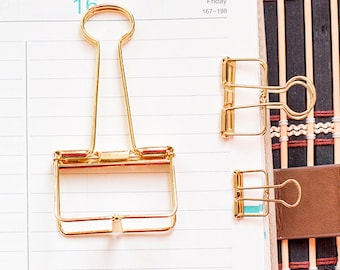 2 Gold Skeleton Binder Clips |Hollow Out Long Tail Clip | Planner Clips | Journal Clips | Notebook Clips | Skeleton clips | stationery