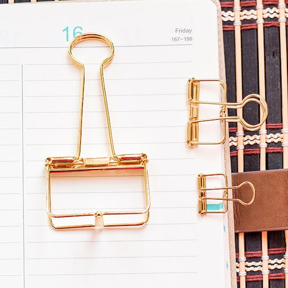 2 Gold Skeleton Binder Clips hollow Out Long Tail Clip Planner