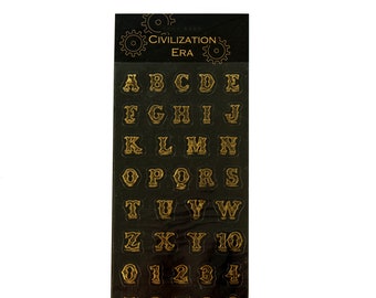 Alphabet And Numbers Gold Foil On Black Paper Sticker Sheet