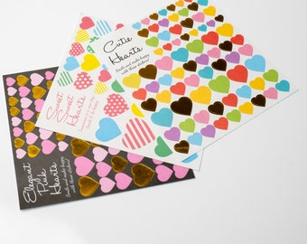 Heart or Star Sticker Set Bundle - 3 Sheets of Vibrant Heart or Star