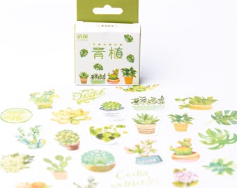 50 Set Cactus And Green Plants Sticker Set | Cute Cactus Sticker Pack | Deco Cactus Stickers