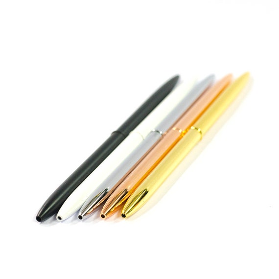 10 Skinny Ballpoint Metal Pens Pack - Sleek, Twist Off, Black Ink - Black
