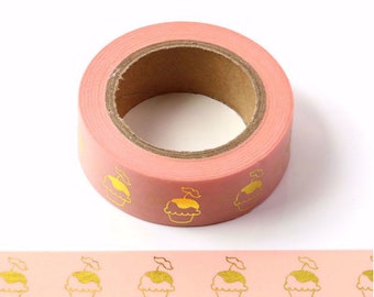 Pink with gold foil cupcake |  Pink Washi Tape with Gold Cupcake | Decorative Pink Gold Masking Tape