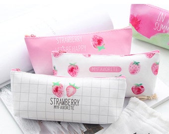 Triple Design Strawberry Pencil Case in Pink - Perfect for Organising Pens, Art Supplies and More