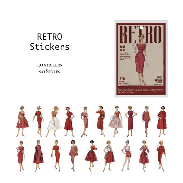 40 Retro Fashion With Red Dress Sticker Set | Model Girl Stickers