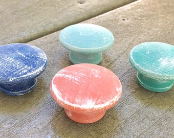 Shabby Chic Wooden Drawer Pulls: Hand Painted Rustic Cabinet Knobs