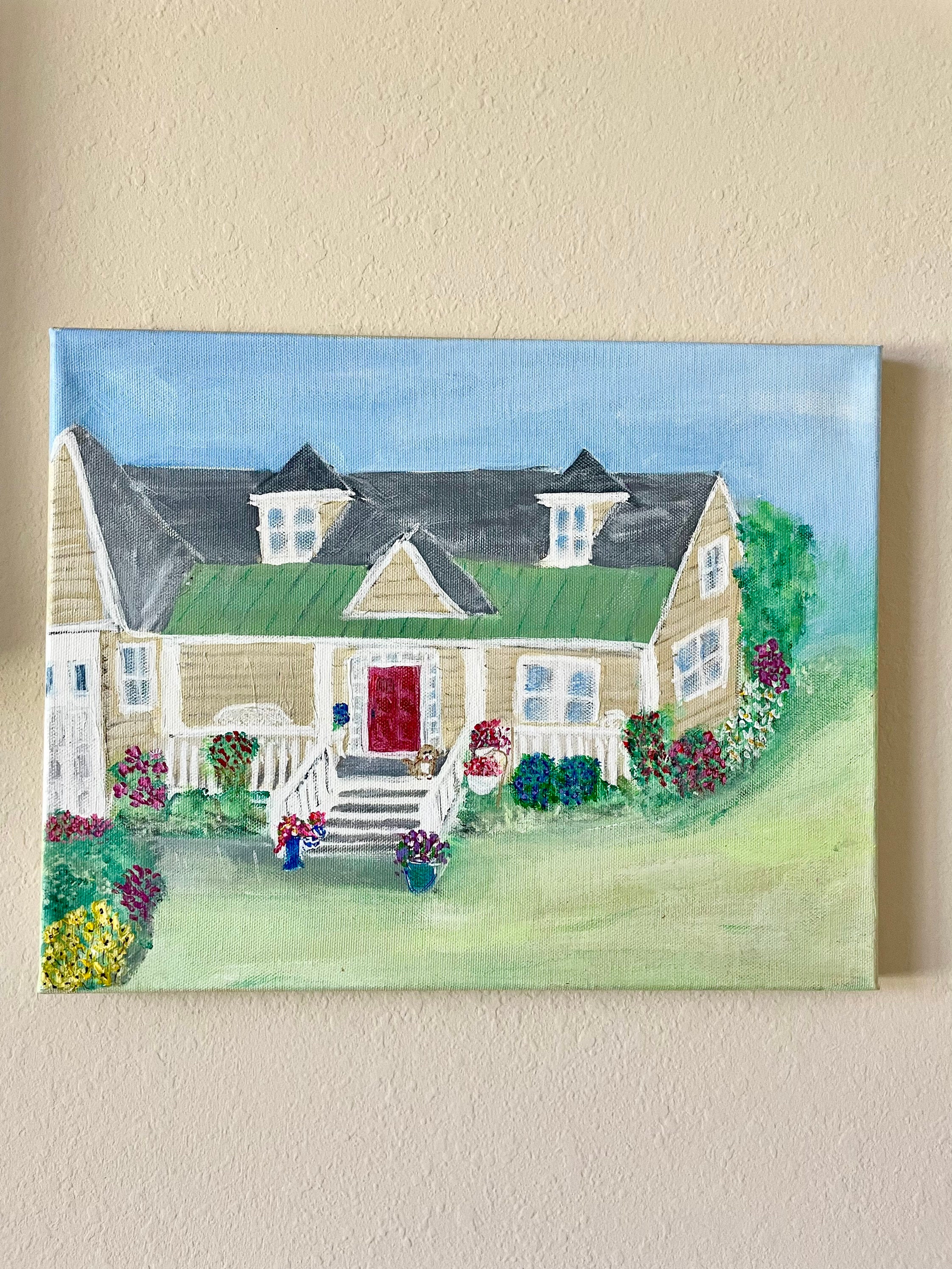 Custom house portrait hand painted acrylics on canvas. Etsy