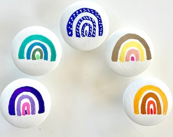 Hand Painted Rainbow Knob: Custom Colors, Modern Kids Decor