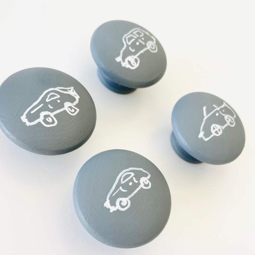 Cars Knobs for Kids Room or Car Enthusiast, Wooden Knobs, Gray