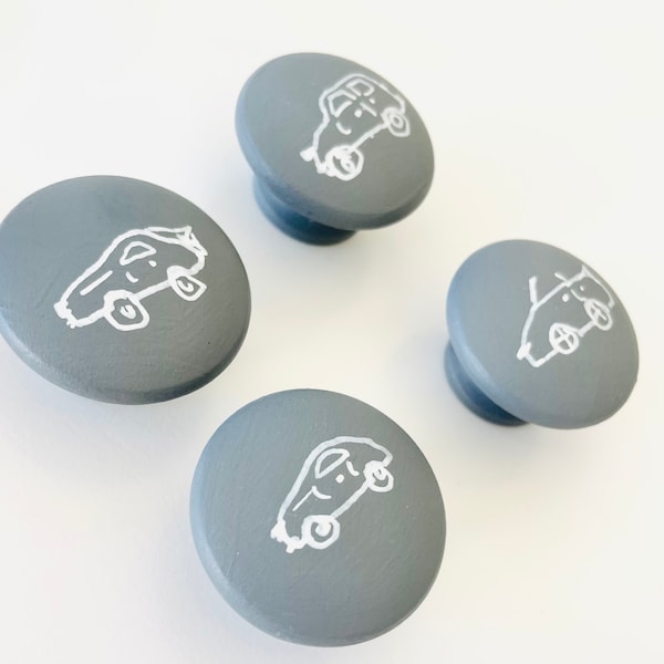 Cars knobs for kids room or car enthusiast, wooden cabinet knobs, gray blue red green orange or custom. Car theme for boys or girls!