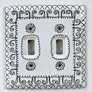 Hand-Painted Boho Switch Cover: Black and White Wall Plate
