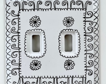 Hand-Painted Boho Switch Cover: Black and White Wall Plate