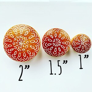 Boho natural wood knobs, hand painted, wood dresser drawer pulls. Natural birch with white designs Mandala knobs, with screws 1.5 or 2 image 3
