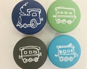 Hand Painted Train Knobs: Custom Kids Room Decor