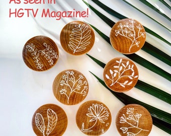 Hand Painted Botanical Wood Knobs: White Floral Designs