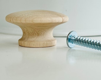 Unfertige Birkenholzknöpfe: 3,8 cm DIY Renovation, Schrauben inklusive