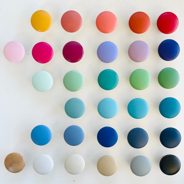 Solid color knobs or drawer pulls, for kitchens, bathrooms, nursery, kids rooms. 1.5" or 2” 32 colors of the rainbow!