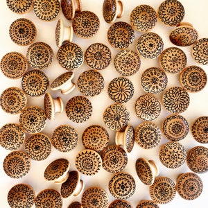 Boho natural wood knobs, hand painted, wood dresser drawer pulls. Natural birch with white designs Mandala knobs, with screws 1.5 or 2 image 8