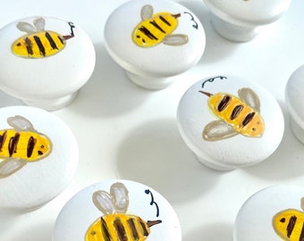 Bumblebee Nursery Knob: Hand-Painted Wooden Bee Decor