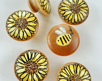 Hand Painted Sunflower Wood Knob: Nursery Decor