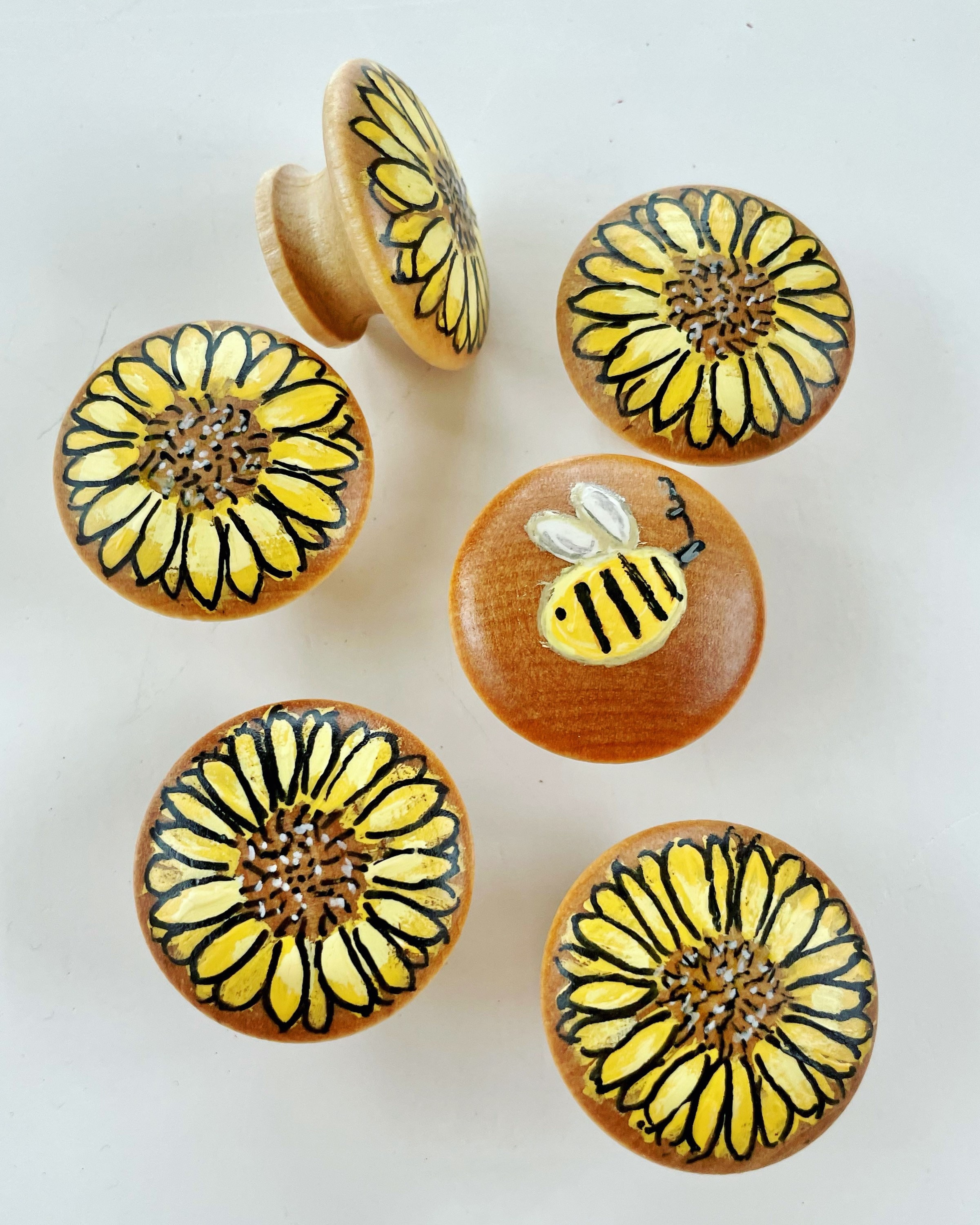 Hand Painted Sunflower Wood Knob Nursery Decor