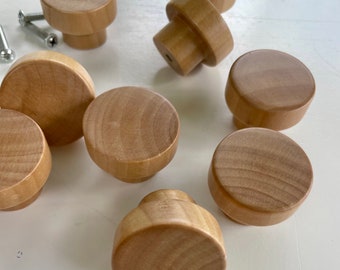 Natural Wood Dresser Knob: Mid-Century Modern Cabinet Hardware (1.4")