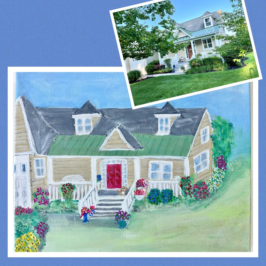Custom House Painting on Canvas From Your Photo. Whimsical Etsy