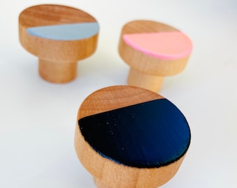 Modern Wood knobs or drawer pulls, solid wood minimalist customized with 40 color choices, 1.5&quot; with screw contemporary decor