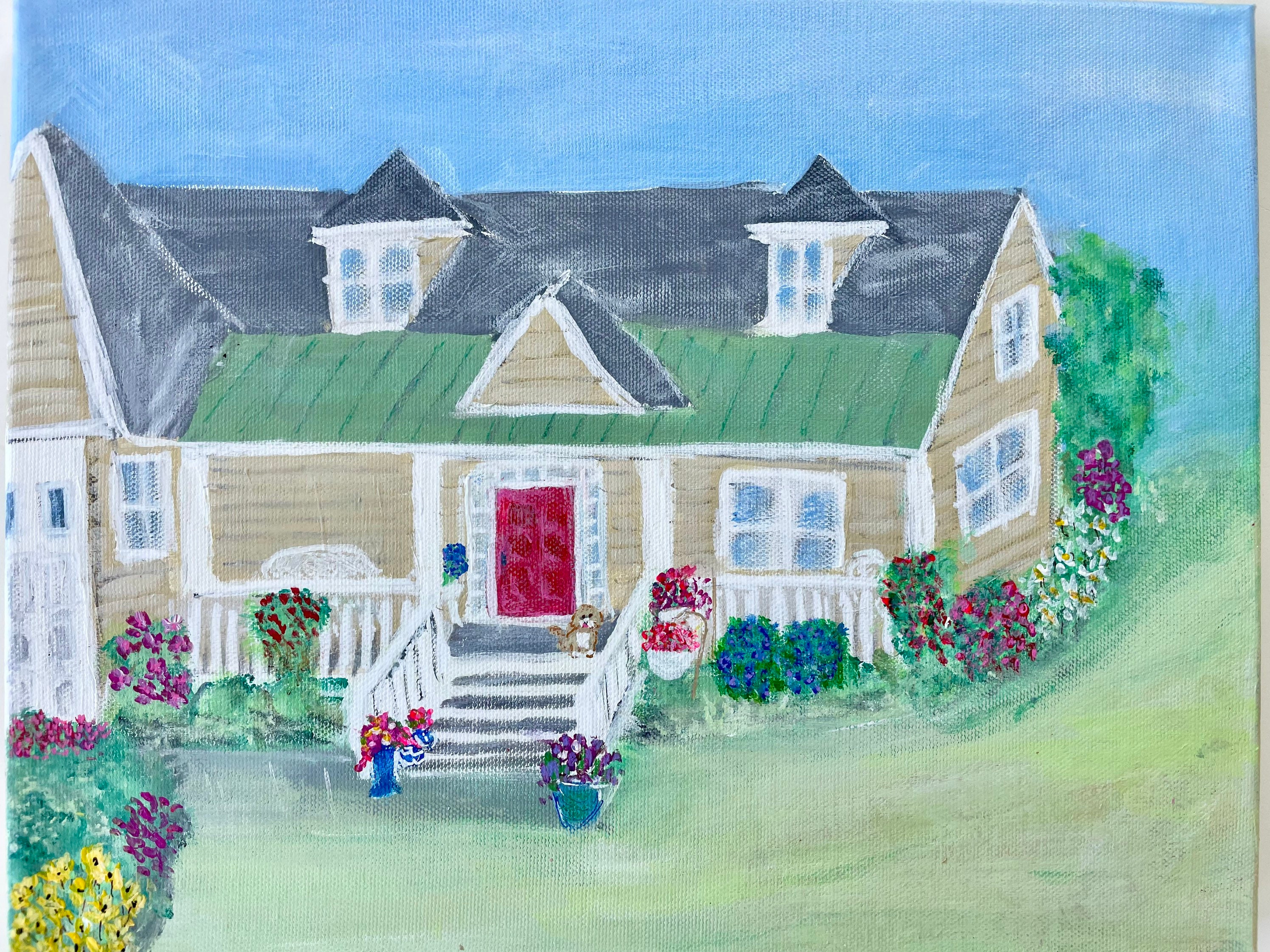 Custom house portrait hand painted acrylics on canvas. Etsy