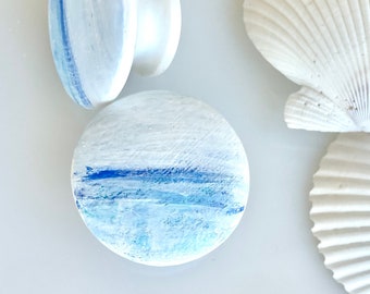 Hand Painted Ocean Knobs: Coastal Beach Decor, Solid Wood (1.5" or 2")