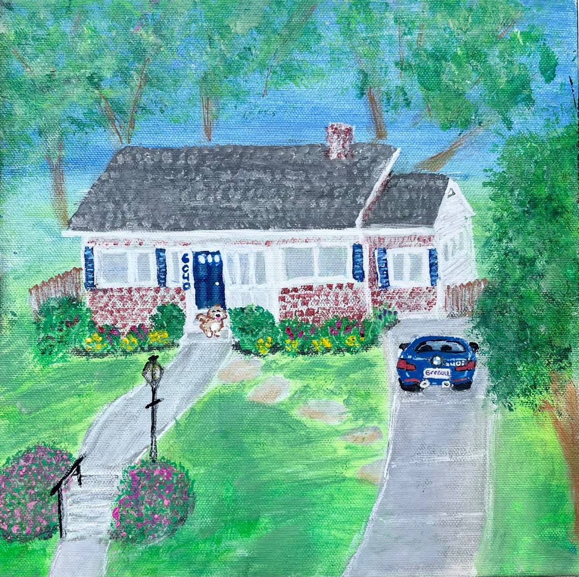 Custom house portrait hand painted acrylics on canvas. Etsy