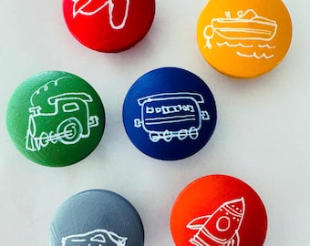 Hand-Painted Vehicle Knobs: Trains, Planes, Cars, Rockets, Tractors, Boats for dressers or cabinets