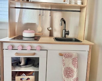 Makeover! Wood knobs and handles for IKEA Duktig kitchen.  Natural wood or 30 colors. Personalized