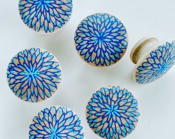 Hand Painted Floral Wood Knob: Custom Cabinet & Drawer Hardware