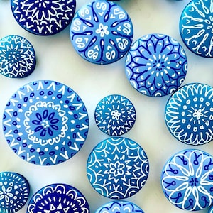 Boho knobs for cabinets or drawers in Turquoise, aqua, orange, purple, pink, navy blue, coral, red - Custom wood mandala 1.5&quot; or 2”