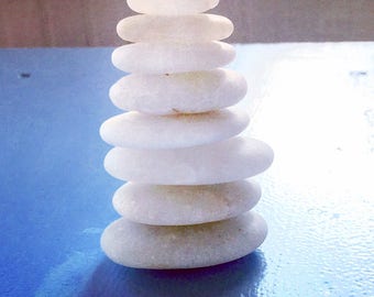 Beach Rock cairn, MINI Smooth white pile beach pebbles pile, beach stones. Zen, stacking, stacked, meditation, office, desk puzzle decor